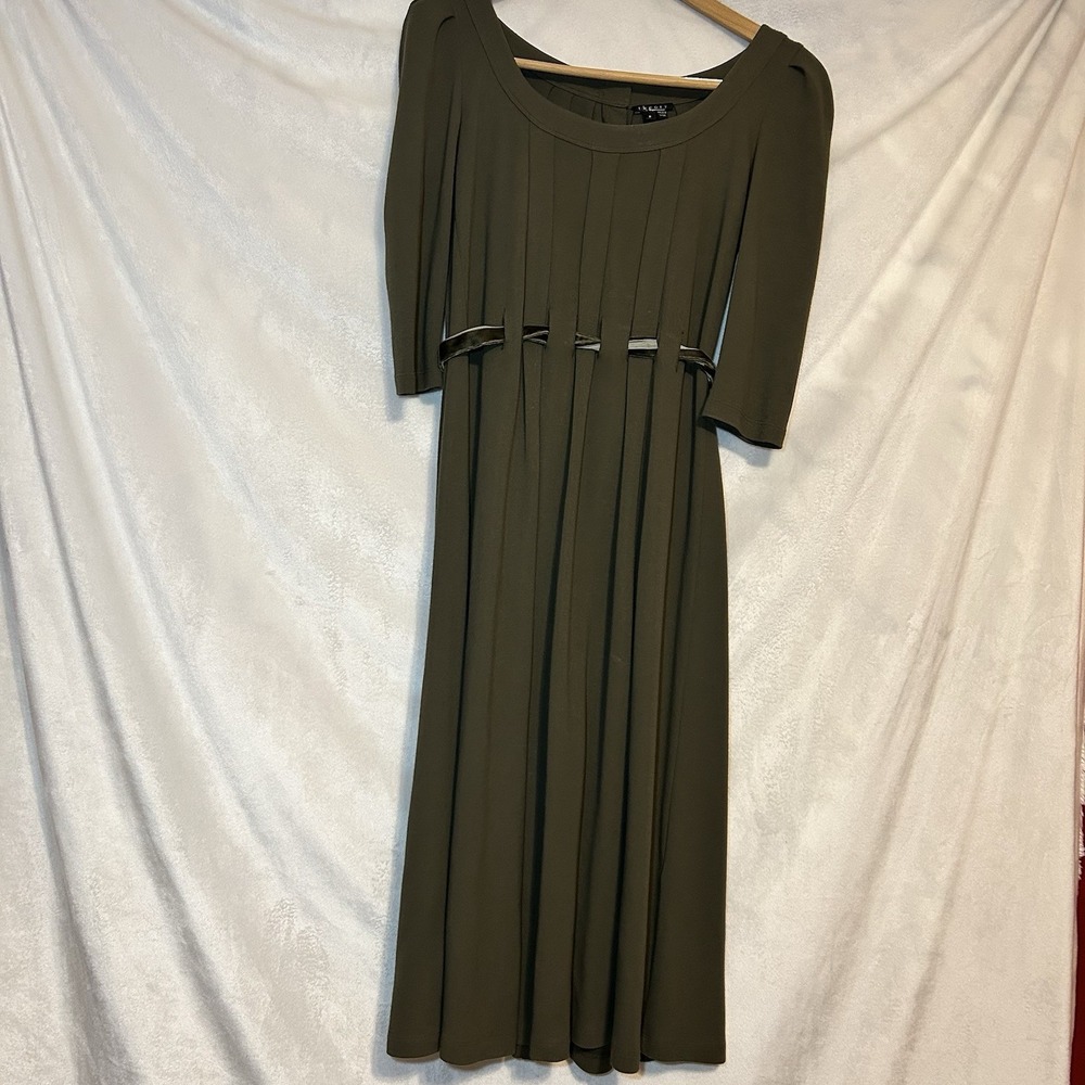 Theory Vintage Green Dress Size P Scoop Neck Prairie Cottagecore Wool Delight - Picture 2 of 8